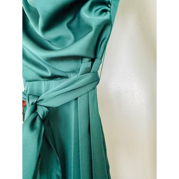 NWT Alexa Admor Emerald Green Long Sleeve High Neck Midi Dress sz 2 - Picture 9 of 10